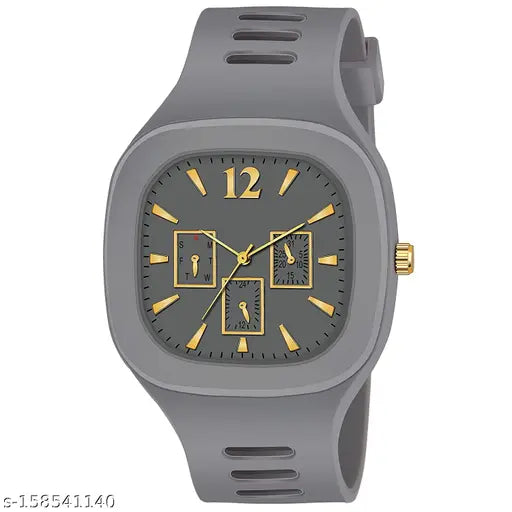 Square silicone strap watch, multi color dial, men's and boys' stylish rubber analog timepiece