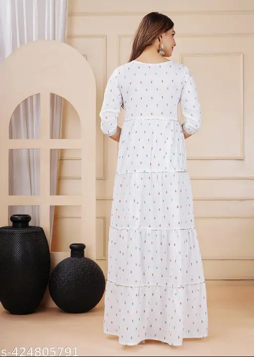 Rayon printed ambroidery kurta, three-quarter sleeves, vibrant Indian women's traditional wear