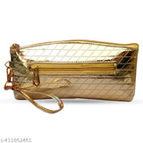 Yellow fabric clutch bag, gold zip closure, designed for evening wear, suitable for parties and events