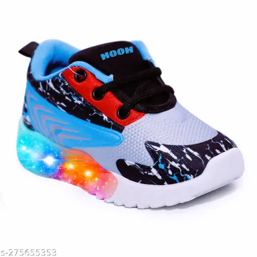 Black, red and blue lighted kids shoes with lace design