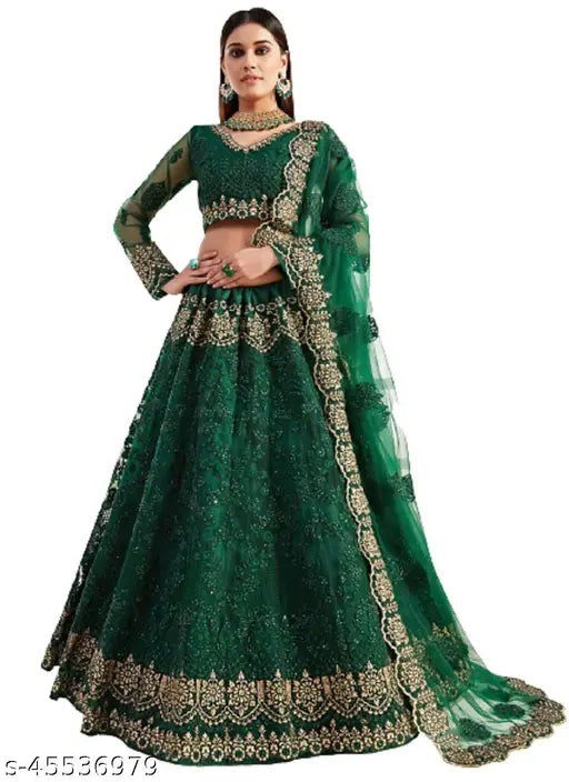 Embroidered Chikankari net lehenga, top & dupatta set with stone work, semi-stitched for women