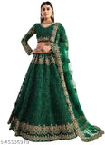 Embroidered Chikankari net lehenga, top & dupatta set with stone work, semi-stitched for women