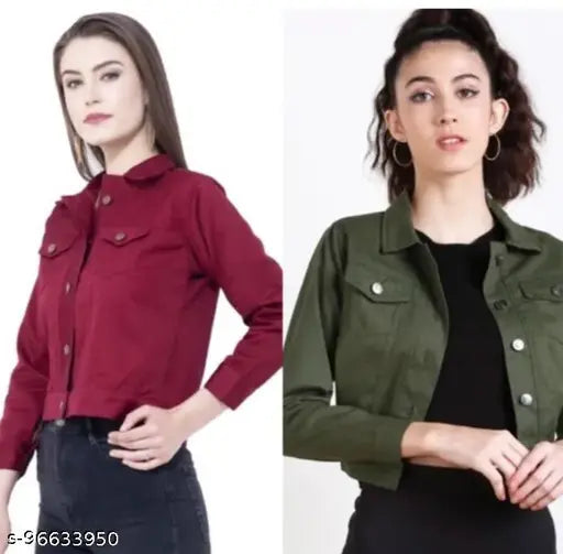 Women's denim jacket combo pack of 2 - long sleeve solid denim jackets for women, S, M, L, XL sizes from India