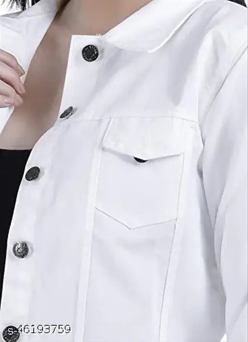 White cotton blend full sleeve jacket for women & girls, ideal for daily wear with denim or trousers
