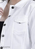White cotton blend full sleeve jacket for women & girls, ideal for daily wear with denim or trousers