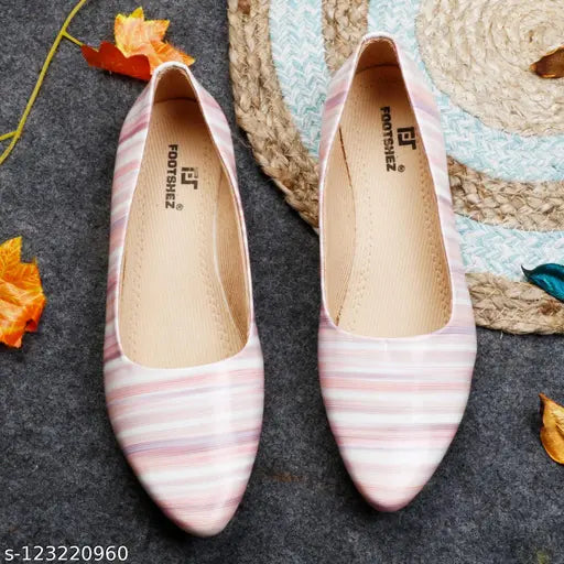 Women's/Girls striped patent leather ballet flats - comfortable, stylish footwear for casual outfits