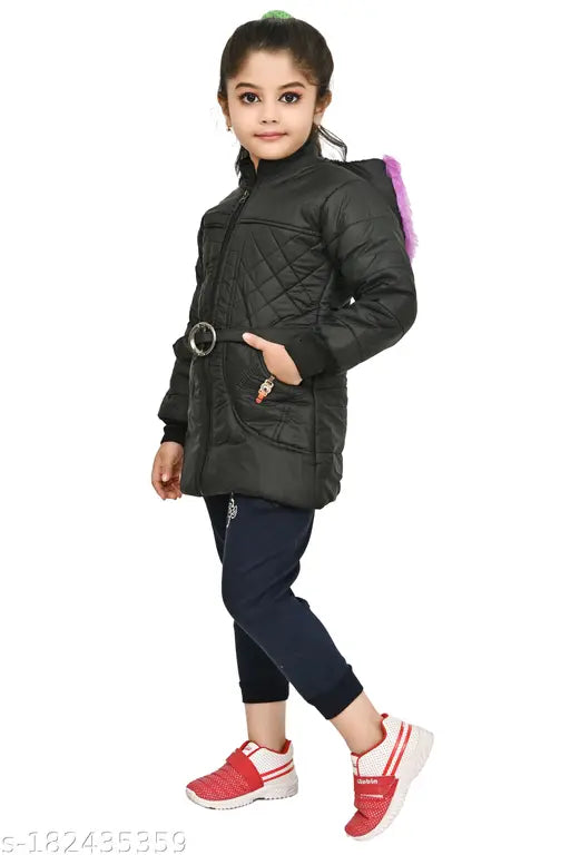 Black cotton jacket with hood, ribbed cuffs