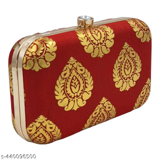 Red paisley embroidered clutch purse