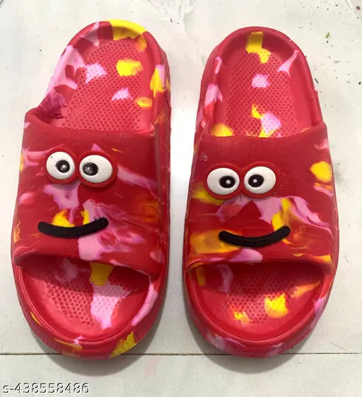 Orange EVA smiley marble kids' slipper with cartoon character print, daily use for ages 18 months to 4 years