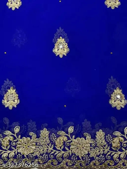 Embroidered party wear saree with a stone work detail and cutwork border, likely made of georgette fabric