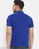 Blue polyester polo t-shirt [The Million Club], men's half sleeve with printed embroidery, close-up view