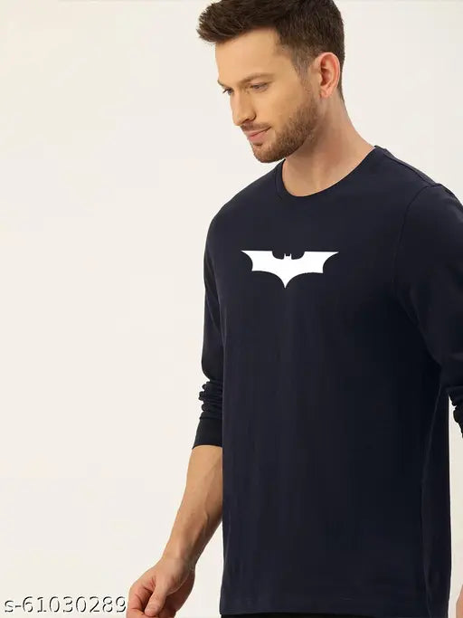 Navy Blue cotton men's Batman graphic tee with long sleeves and full-round neck, colorful threads print on 100% cotton