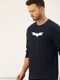 Navy Blue cotton men's Batman graphic tee with long sleeves and full-round neck, colorful threads print on 100% cotton