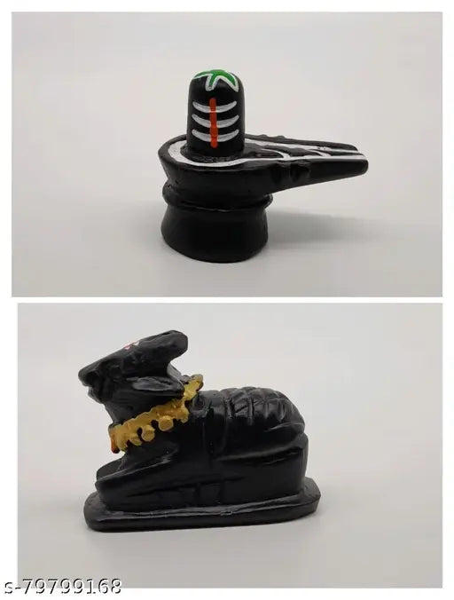 Black stone Nandi bull Shiva lingam statue with trident, 1 SHIVLING 1 NANDI
