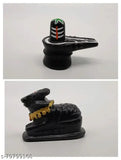 Black stone Nandi bull Shiva lingam statue with trident, 1 SHIVLING 1 NANDI