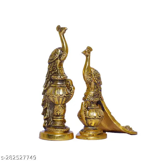 Multicolor metal kissing peacock love birds showpiece, 2 pcs, 17cm height