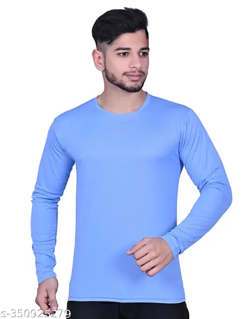 Indian-made men's regular fit nylon full sleeve t-shirt in solid color