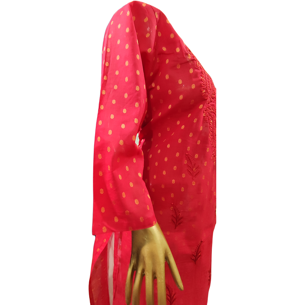 Red Chanderi cotton kurta, classic Indian women's fashion