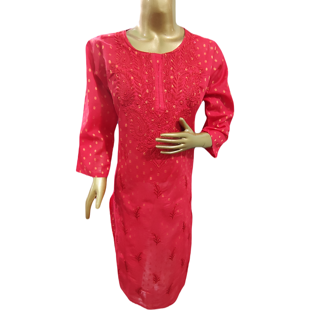 Red Chanderi cotton kurta for traditional Indian wear