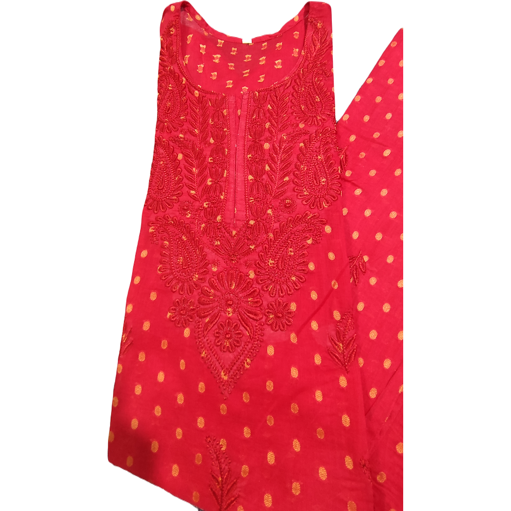 Red Chanderi cotton kurta, traditional Indian wear in rich carrot hue