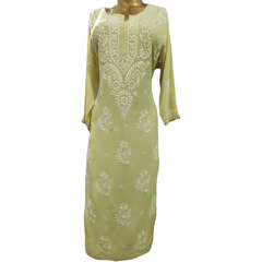 Green Reyon pista kurta, traditional Indian long shirt in vibrant green color