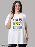 Large white t-shirt with colorful print featuring a panda design and the word "MOOD" in white capital letters