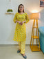 Cotton yellow kurti with matching pants, traditional Indian outfit