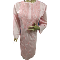Organic cotton pink kurti, classic Indian women's top in soft pink hue