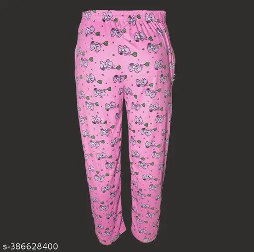 Pink girls' lower track cotton pajamas with a playful skull design, nightwear for comfortable lounging