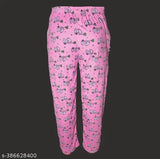 Pink girls' lower track cotton pajamas with a playful skull design, nightwear for comfortable lounging