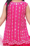 Trendy georgette kurta sets with embroidered patterns, 3/4 sleeves, and mirror work. Indian ethnic wear for kids aged 5-7 years