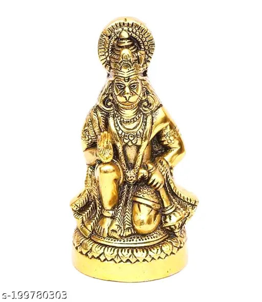 Metallic Hanuman ji statue, 8cm x 8cm x 16cm decorative showpiece for home or gift, Indian handcrafted Bajrangbali Murti