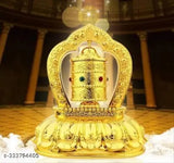 Gold-plated solar rotating Tibetan prayer wheel, decorative showpiece for cars dashboards, offices, or shop tables - 12 cm diameter, plastic material
