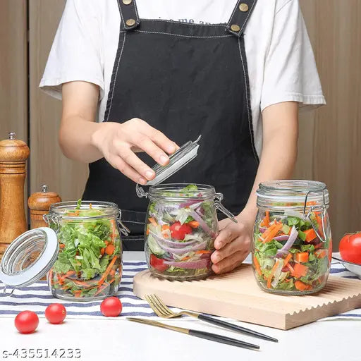 Clear glass round clip top storage jar with airtight lid, 750ml, food storage container, 2 pack