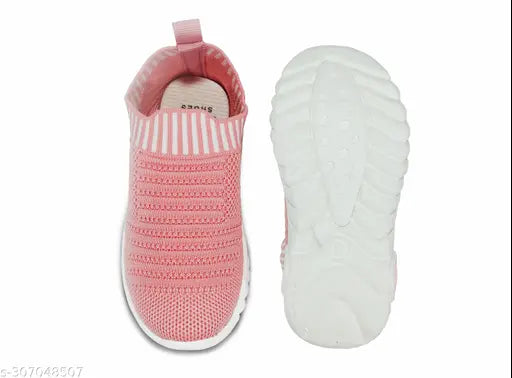 Pink canvas Kicck Kids running shoes for 1-5 years, trendy textured net sneakers with slip-on fastening