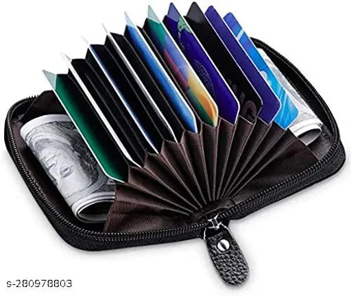 Leather multi-compartment wallet, RFID protected, black, perfect for men and women
