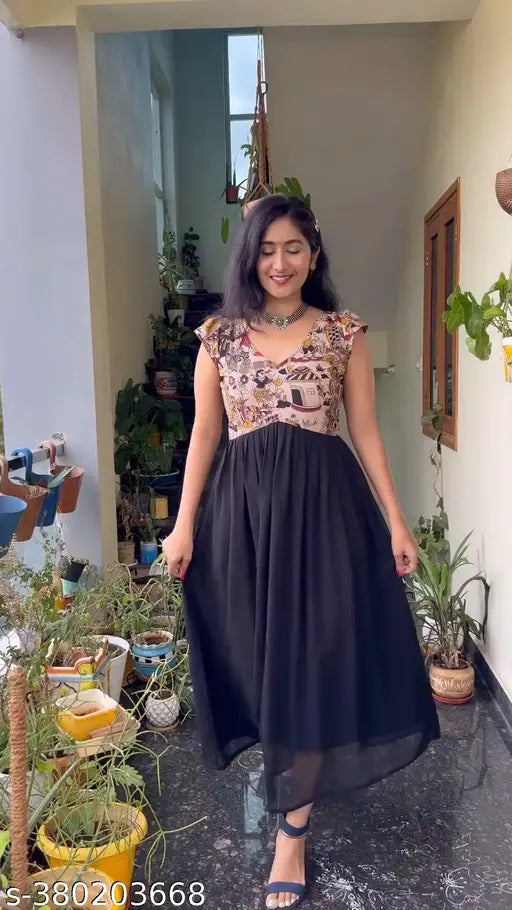 Woman wearing a black Aline flared kurti