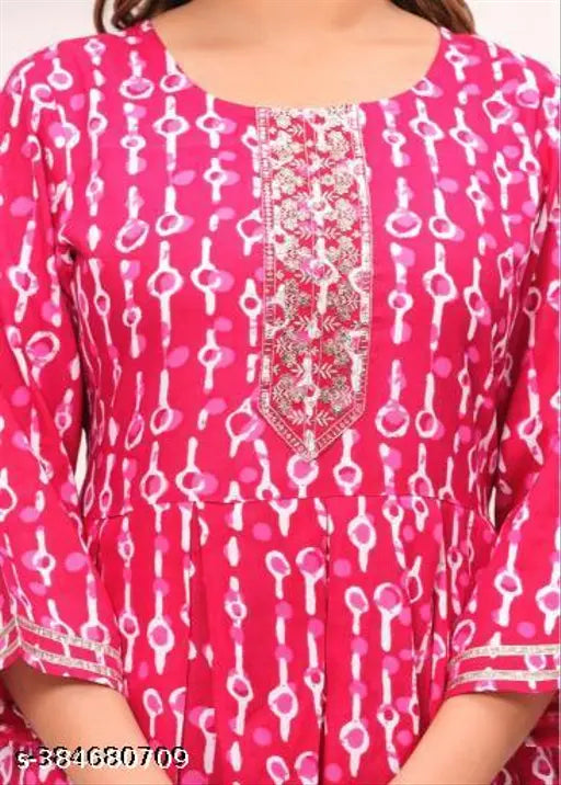 Pink and white cotton rayon kameez sharara dupatta set