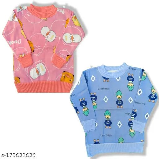Polycotton unisex sweater set, solid printed designs in various sizes (0-6M, 6-12M, 3-4Y, 4-5Y, 5-6Y). Made in India