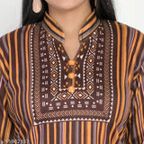 Multicolor striped woolen kameez, fashionable aline print