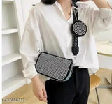 Silver, stone, sling bag with diamond pattern for girls