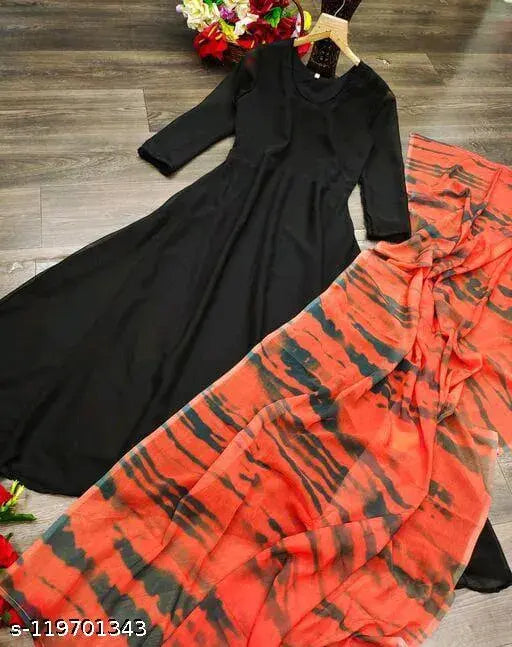 Georgette Trandy Gown with multicolor Duppatta, XL size, India-origin, full-length, comfortable fashion