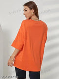 Orange, cotton, casual, round neck, printed t-shirt for women and girls