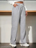 Gray joggers with white drawstring laces