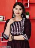 Black and white embroidered flared kurta with 3/4 sleeves