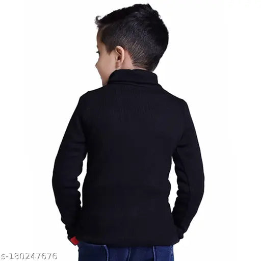 Baby Flower Boys Regular Fit Cotton High Neck / Turtle Neck Full Sleeve T-Shirt for Kids Winter Wear | Sweat Suit | Sweater -- Black (Prints May Vary)