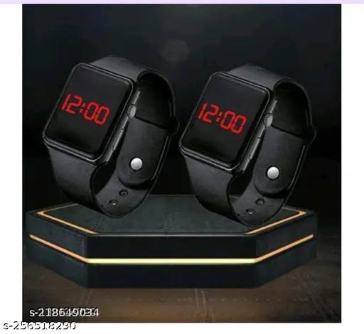Black LED digital watch set, 19:40 time display, two watches per pack