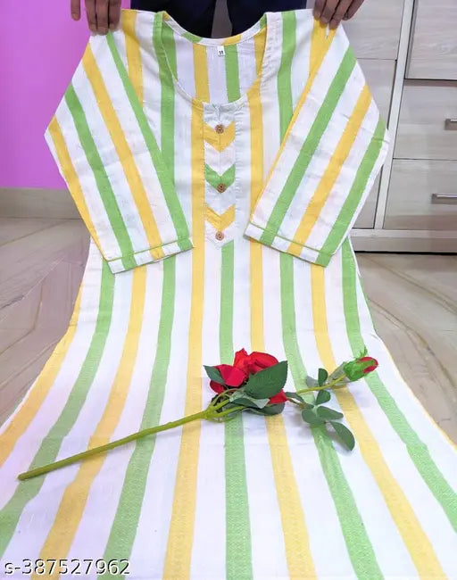 Striped cotton three-quarter sleeve kurti, self-designed, Indian origin