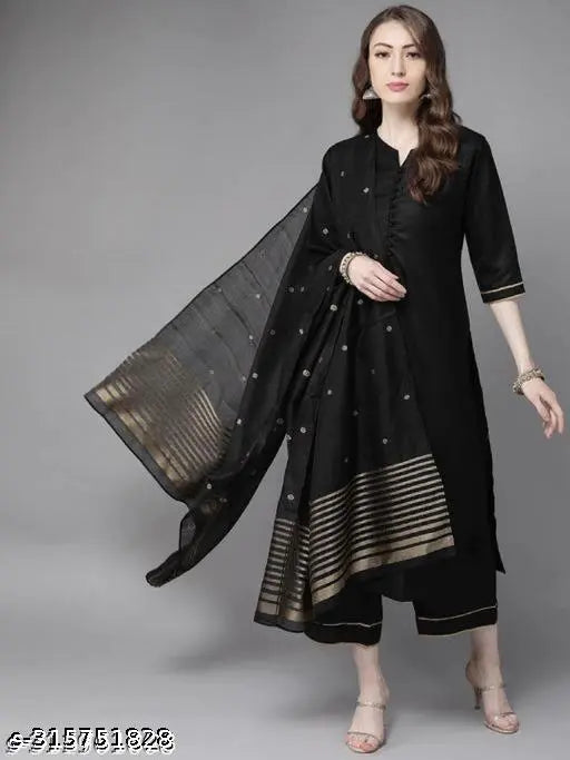 Cotton blend Solid New Sytile Kurti Set with dupatta and bottomwear, Indian ethnic fashion for women