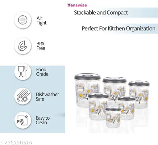 Airtight plastic container set, featuring a variety of capacities for kitchen storage and organization. Includes a compact design for easy access, perfect for dabbas and food containers. Comes with different size options: 1236812Kg Grey. Ideal for storing food and other groceries. (The image shows a product image of a set of stackable plastic kitchen storage containers in various sizes.)